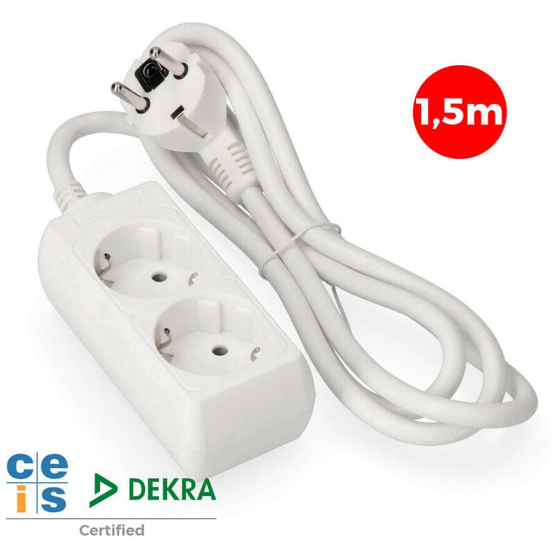 foto del prodotto edm estensione elettronica 2 prese 16 1,5 m 16 16afralatn bianco 16 sicurezza ce