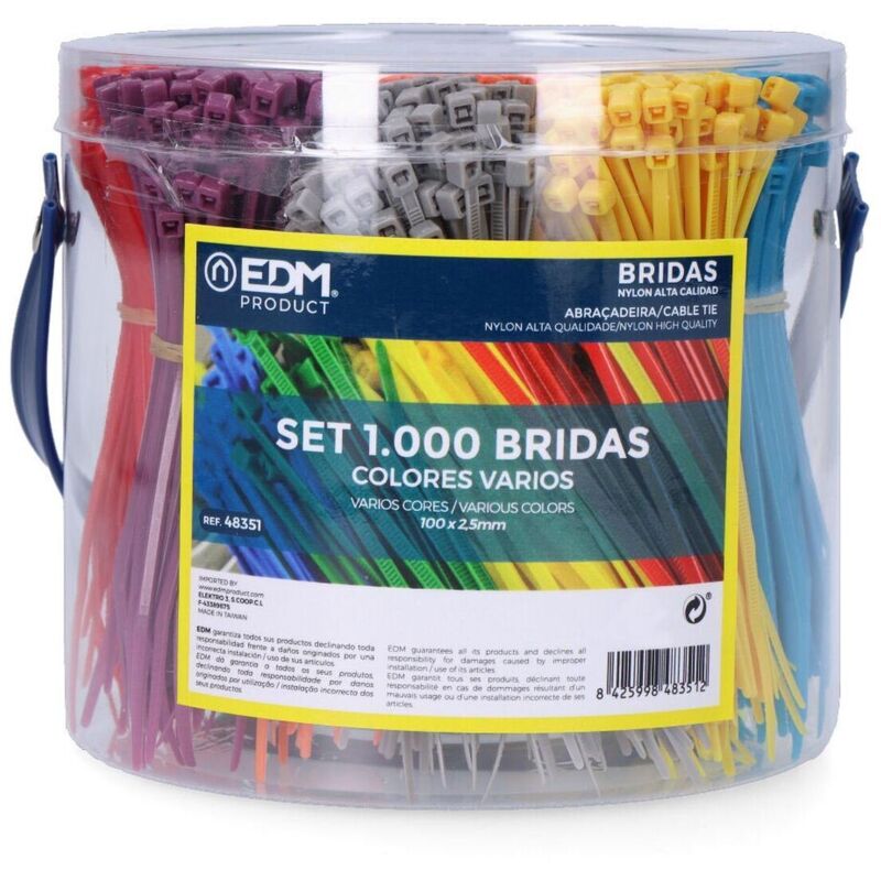 foto del prodotto edm fascette in nylon 48351 colori assortiti 100 x 2 mm 100 x 2,5 mm 1000 unidades