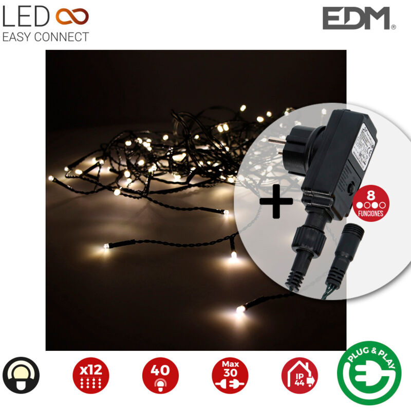 foto del prodotto edm ghiacciolo per tende con programmatore easy connect 2x0,5m 12 strisce 40 led white warm