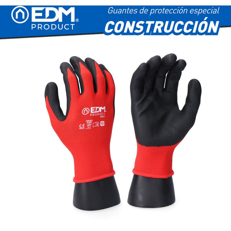 foto del prodotto edm guanti di protezione da costruzione fralatn taglia 10 fralatn latte e poliestere rosso noir