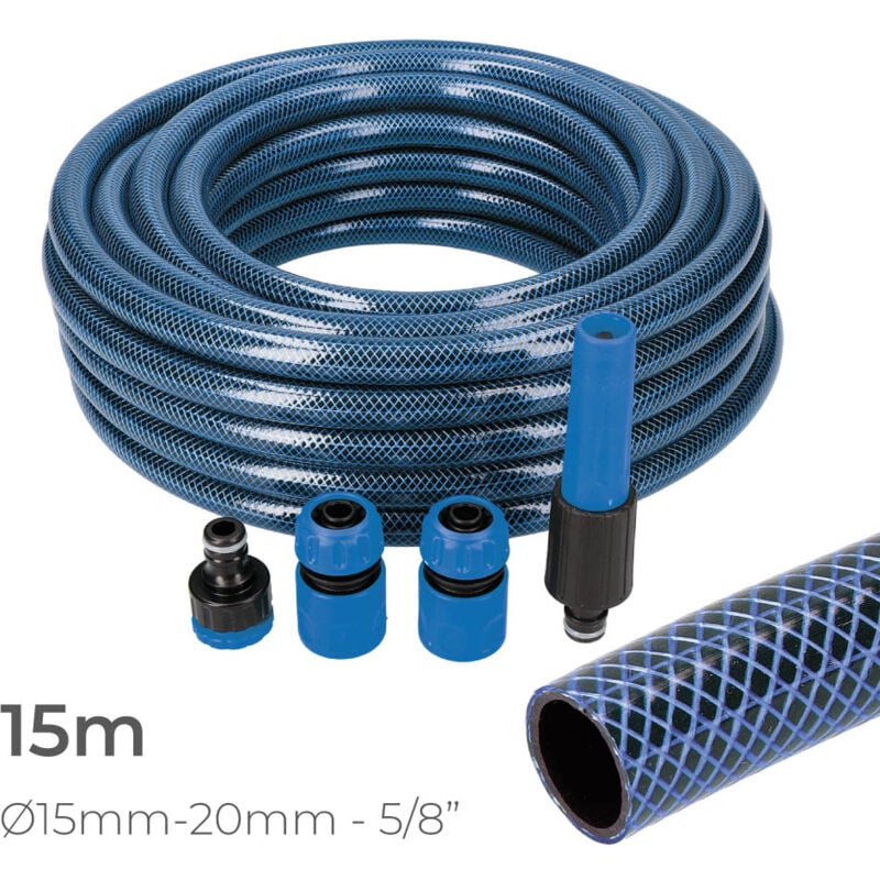 foto del prodotto edm kit tubo dede giardino blu interno 15mm. esterno 20mm 5 8 rotolo 15m con raccordi