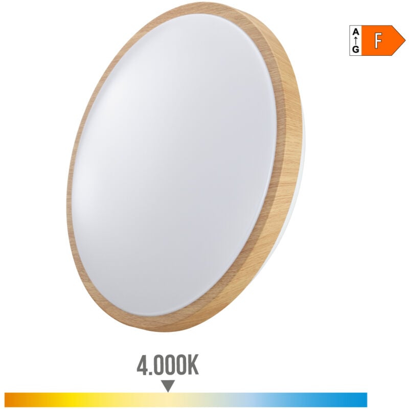 foto del prodotto edm lampada da parete a superficie circolare a led 18w 1820lm 4000k 33x7,3cm effetto legno