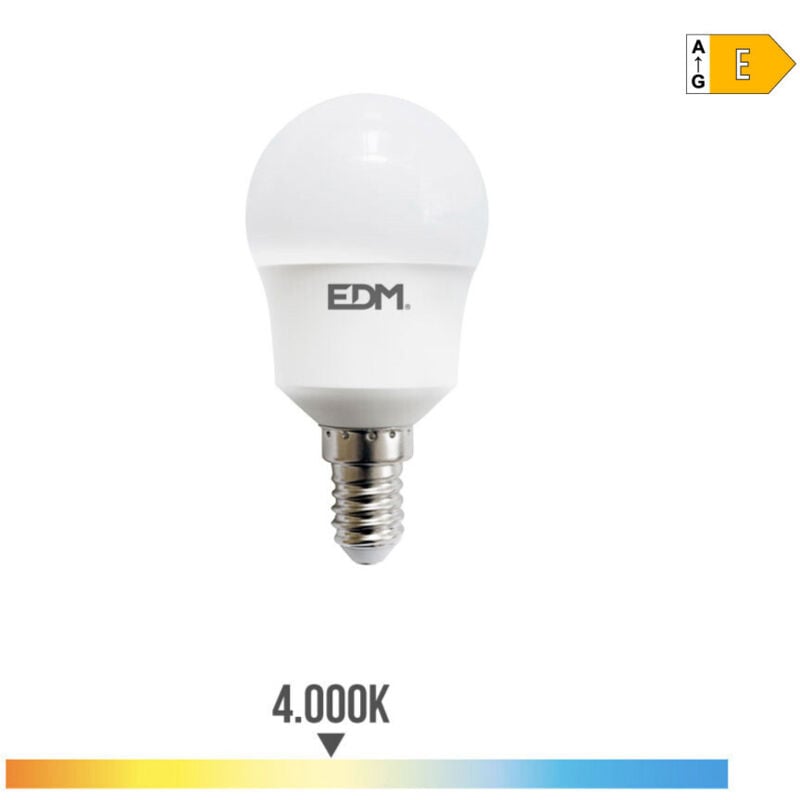 foto del prodotto edm lampada led sferica e14 ,5 8,5w fralatn 950lm 4000 4000k fralatn luce del giorno fralatn 4,5x8,8cm