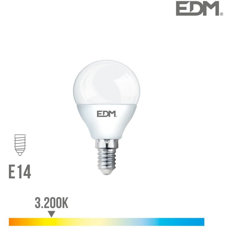 foto del prodotto edm - lampada led sferica e14 - 7w 600lm - luce calda - 4,5x8,2cm