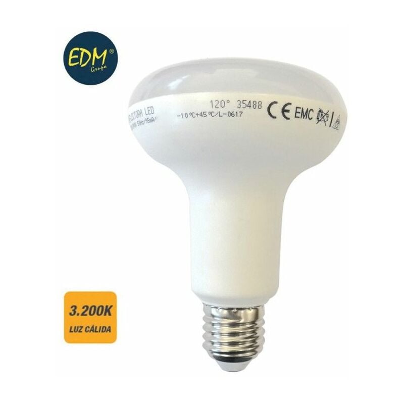 foto del prodotto edm lampadina a riflettore led r90 e27 12w 1055lm 3200k luce calda 9x12cm
