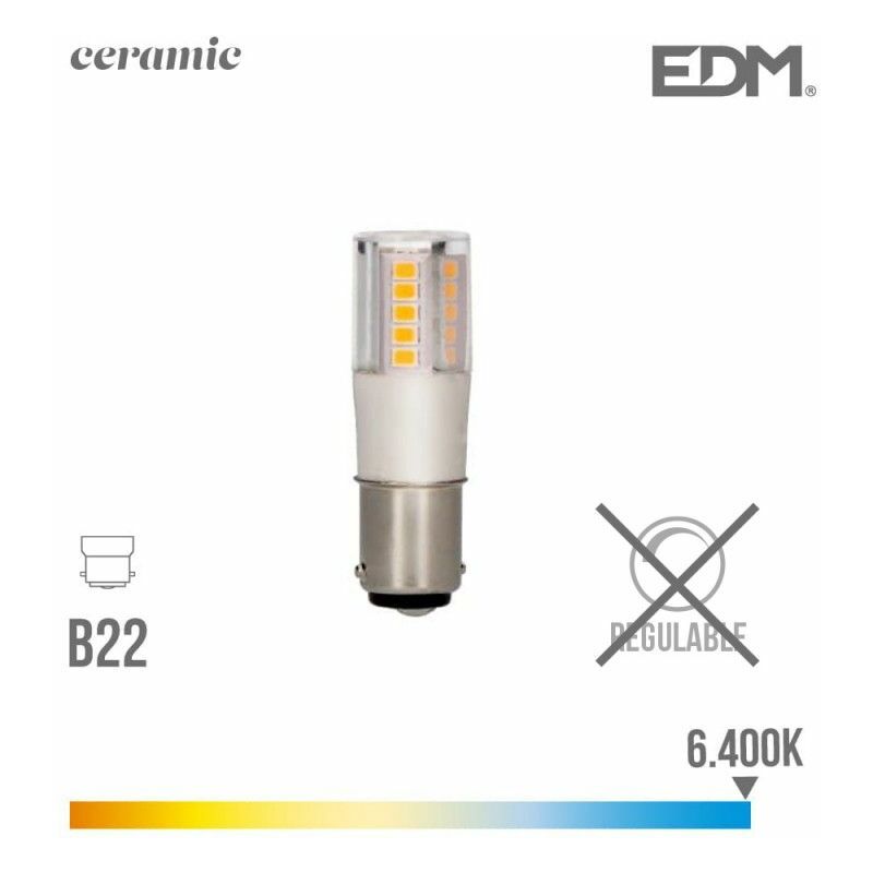 foto del prodotto edm lampadina led a baionetta b15d 5.5w 700lm 6400k luce fredda 17x57mm