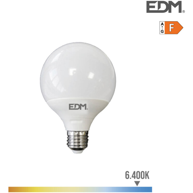 foto del prodotto edm lampadina led a globo 125mm e27 15w 1521lm 6400k luce fredda 12,5x14cm
