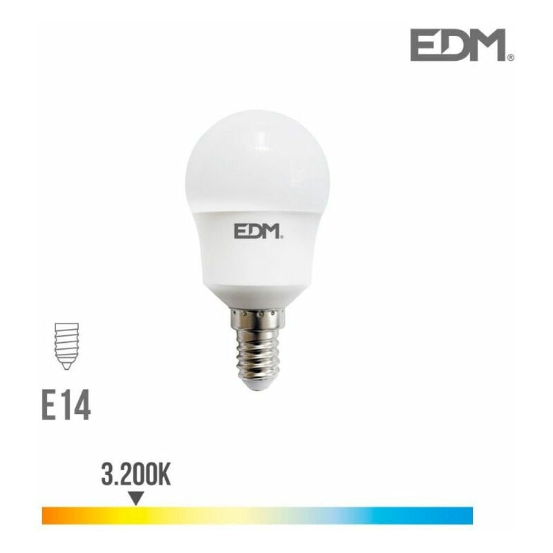 foto del prodotto edm lampadina led sferica e14 8,5w 880lm 3000k luce calda 4,5x8,8cm
