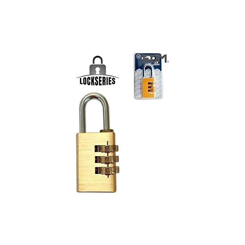 foto del prodotto edm lucchetto a combinazione in ottone da 28 mm in confezione blister
