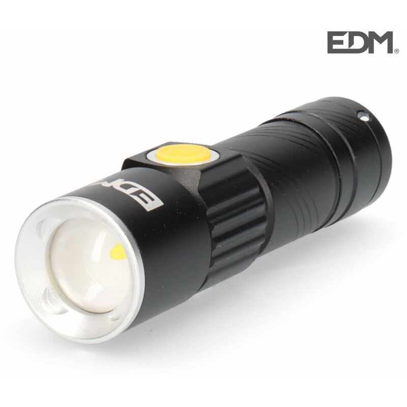 foto del prodotto edm mini torcia con zoom 1 led 120 lumens 7500k ricaricabile con batteria al litio usb inclusa portata 60mts