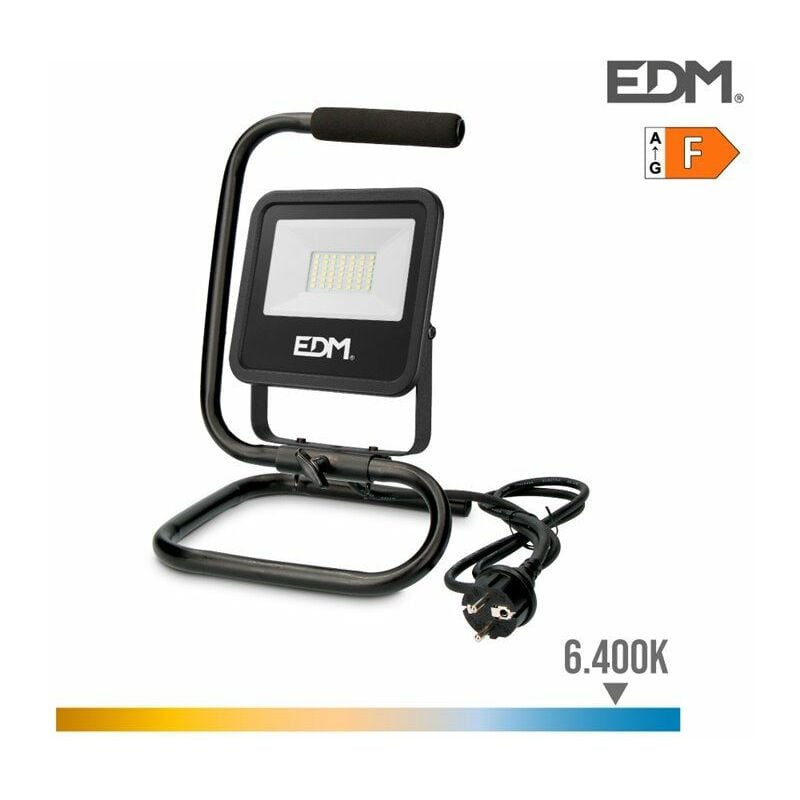 foto del prodotto edm proiettore led con stativo 30w 2370lm 6400k luce fredda nero serie