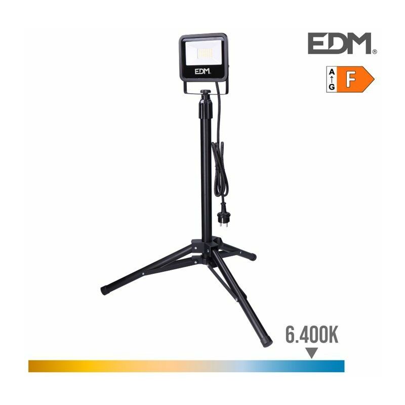 foto del prodotto edm proiettore led con treppiede 30w 2370lm 6400k luce fredda nero serie