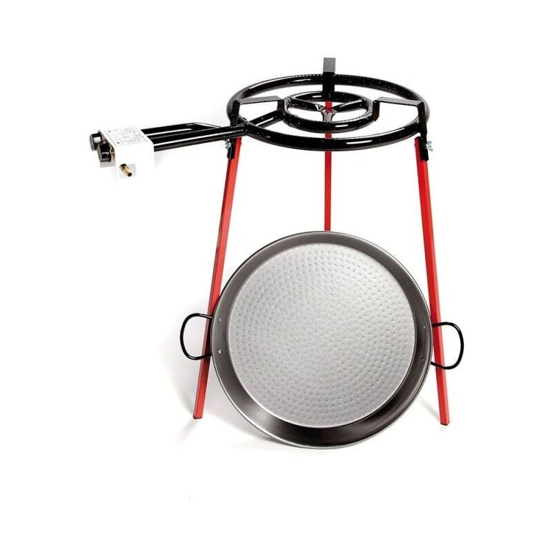 foto del prodotto edm set padella per paella lucida 46cm con treppiede e bruciatore a gas 400mm vaello