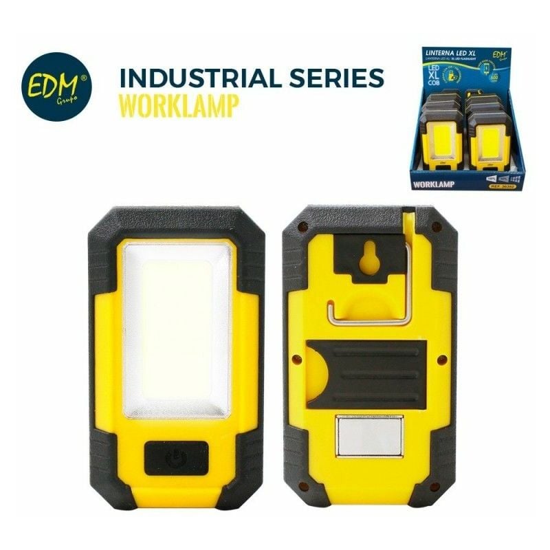 foto del prodotto edm torcia led cob 8w 500lm ricaricabile con usb con gancio magnete supporto funzione power bank include cavo di ricarica