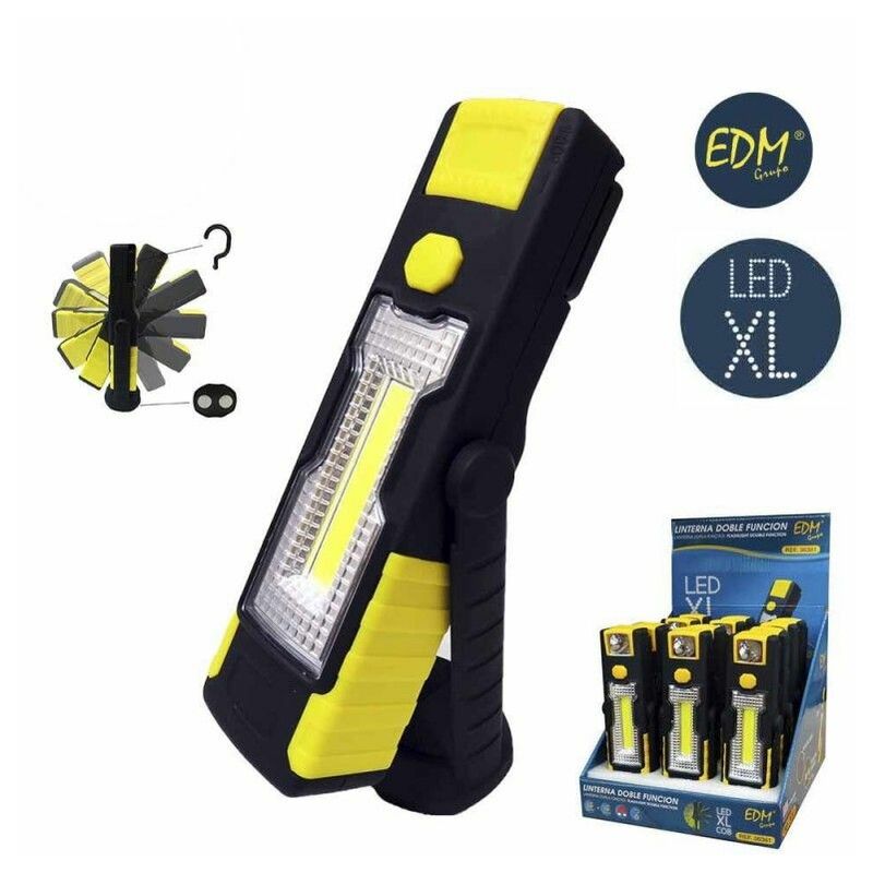 foto del prodotto edm torcia led cob xl doppia funzione 1led 3w 1 led 1w con gancio magnete batterie 3xaaa incluse
