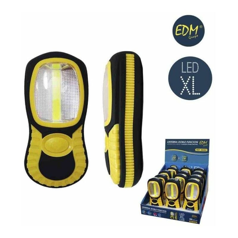 immagine 0 del prodotto edm torcia led cob xl doppia funzione 1led xlx3w e 3 ledx1w con gancio e magnete batterie 3xaaa incluse