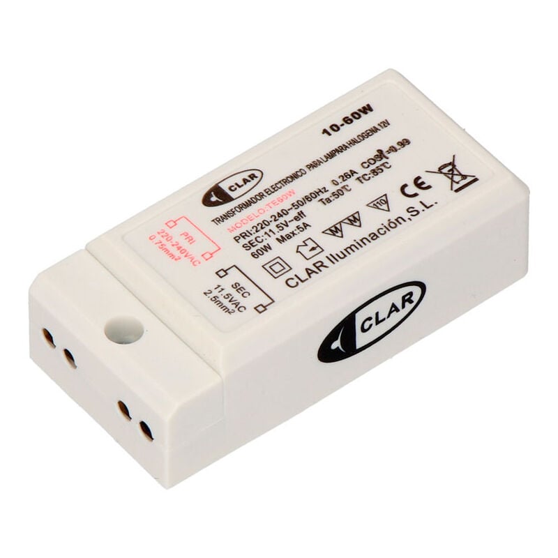 foto del prodotto edm trasformatore elettronico per lampada alogena 12v 10 60 w 67x33x20