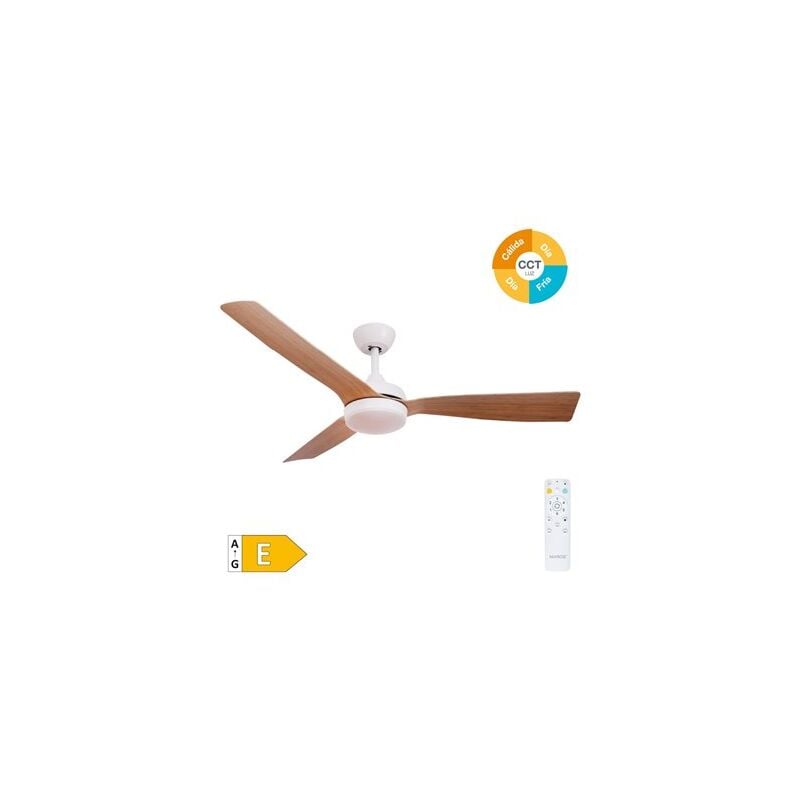 foto del prodotto edm ventilatore da soffitto cefal con luce led dimmerabile e telecomando 48w 3cct 1534lm in bianco e effetto legno
