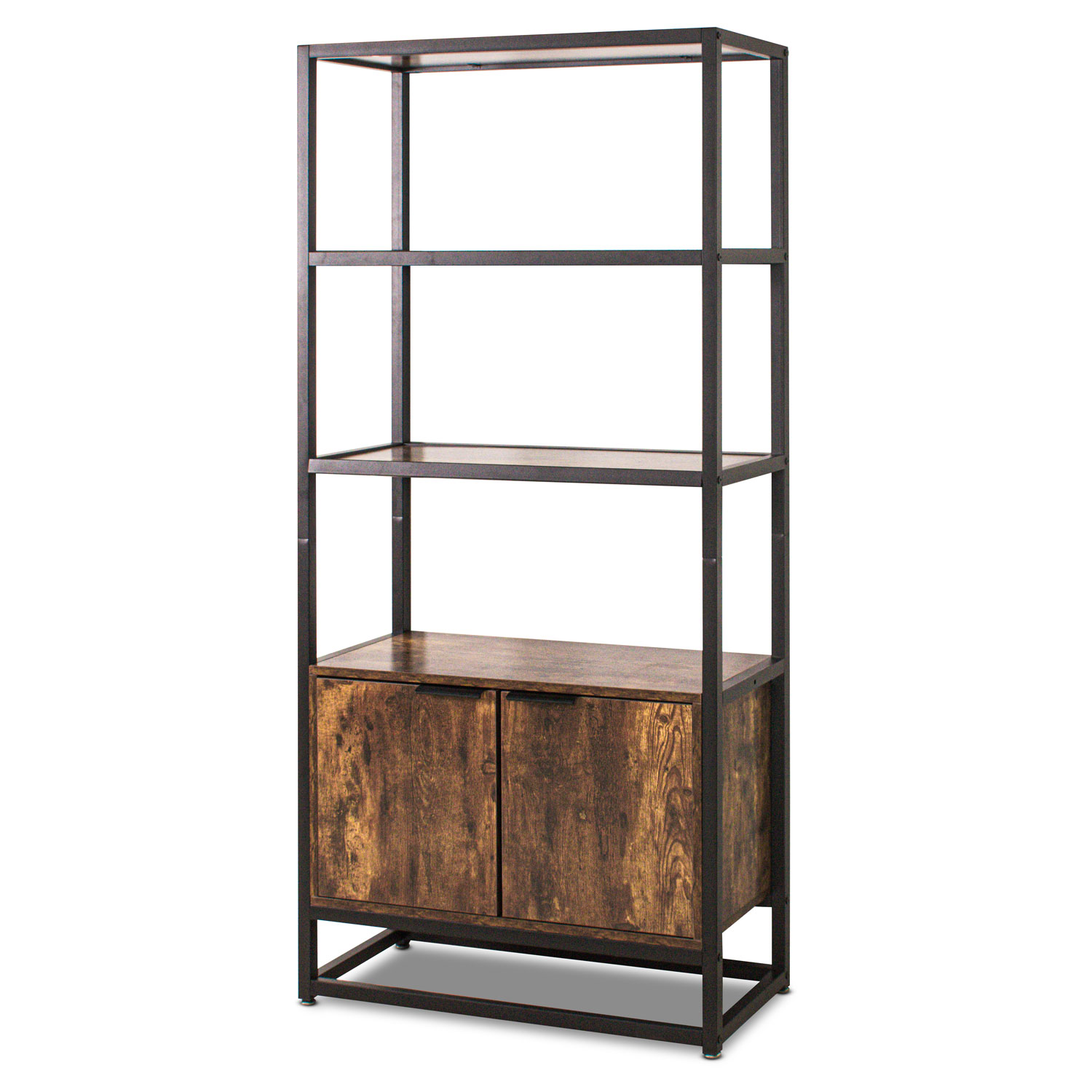 foto del prodotto edo libreria scaffale in stile industriale con 3 ripiani a vista e 2 ante, 76x33xh163 cm