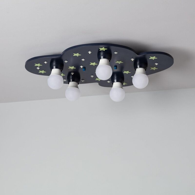 foto del prodotto efectoled applique da soffitto per bambini legno cosmon azzurro