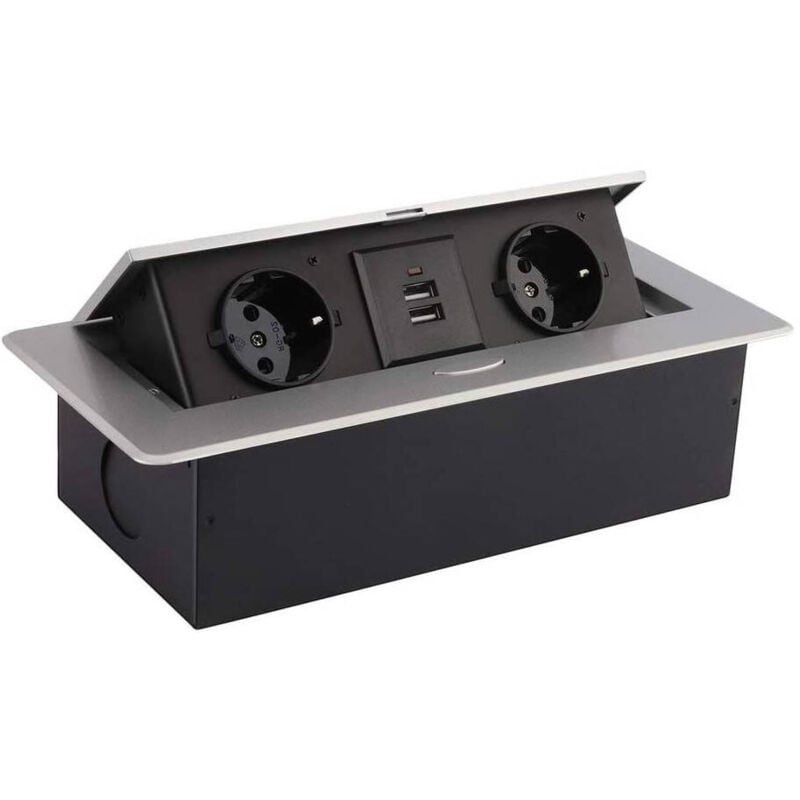 foto del prodotto efectoled base multipla da incasso 2 prese tipo f 2xusb argento