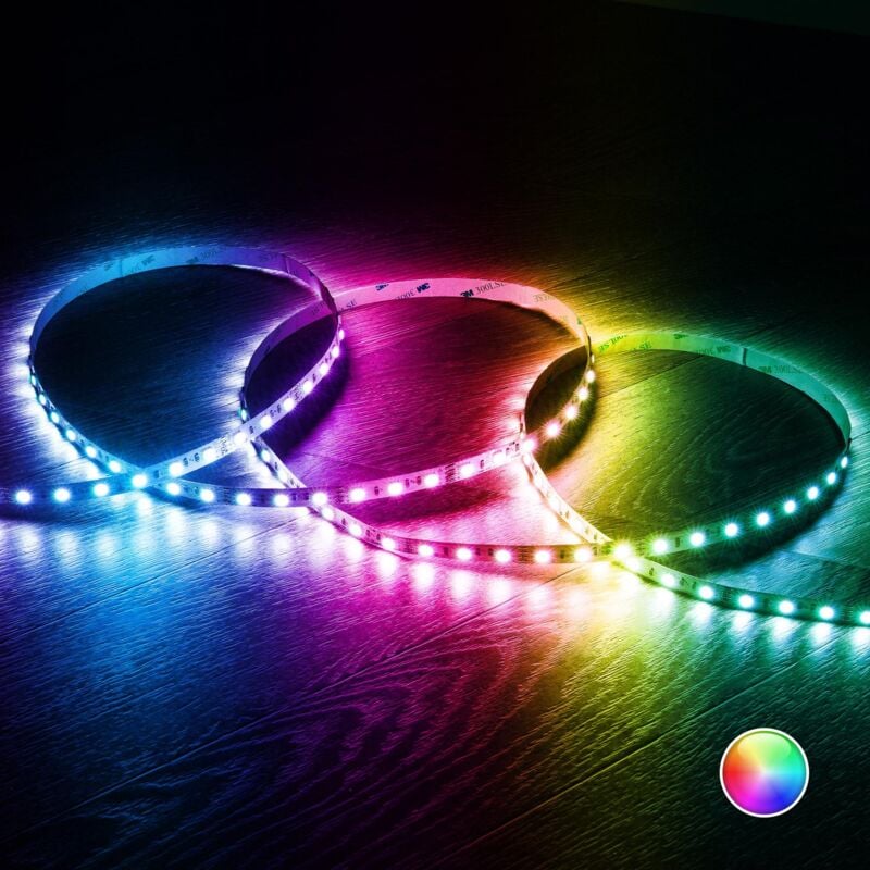 foto del prodotto efectoled - bobina 5m striscia led 12v rgb smd 60 led m 9w m larga ip20 10mm taglio 5cm rgb