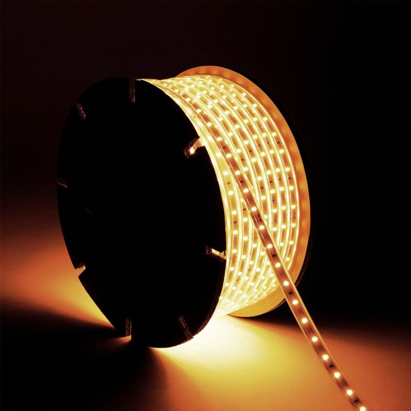 foto del prodotto efectoled bobina striscia led regolabile 220v smd2835 60led m 550 lm m larghezza 12mm 50m ip65 bianco caldo