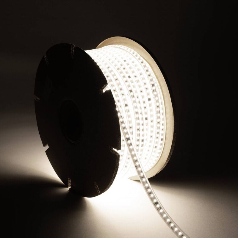 foto del prodotto efectoled bobina striscia led regolabile 220v smd2835 senza raddrizzatore 120led m 1000 lm m larghezza 12mm 50m ip65 taglio 10cm bianco freddo 6000k