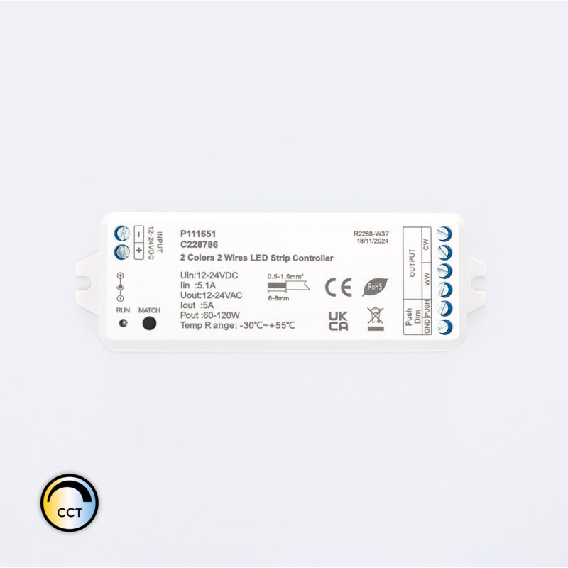 foto del prodotto efectoled controller regolatore striscia led cct 12 24v dc 2 canali con pulsante e telecomando rf cct