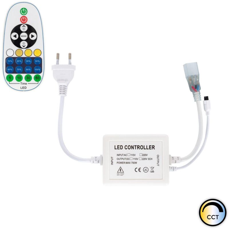 foto del prodotto efectoled controller striscia led cct 220v ac 220 led m ip67 larga 15mm taglio 100 cm con telecomando ir 23 pulsanti bianco