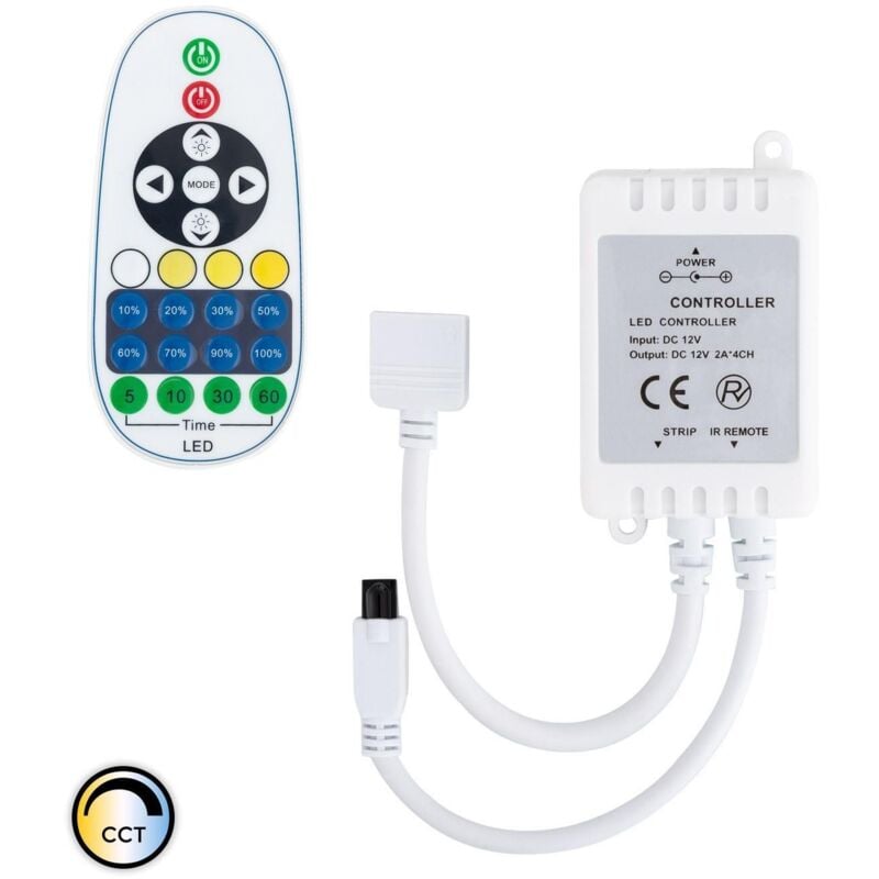 foto del prodotto efectoled controller striscia led cct selezionabile 12v 24v dc, dimmer controllo remoto ir 23 pulsanti bianco