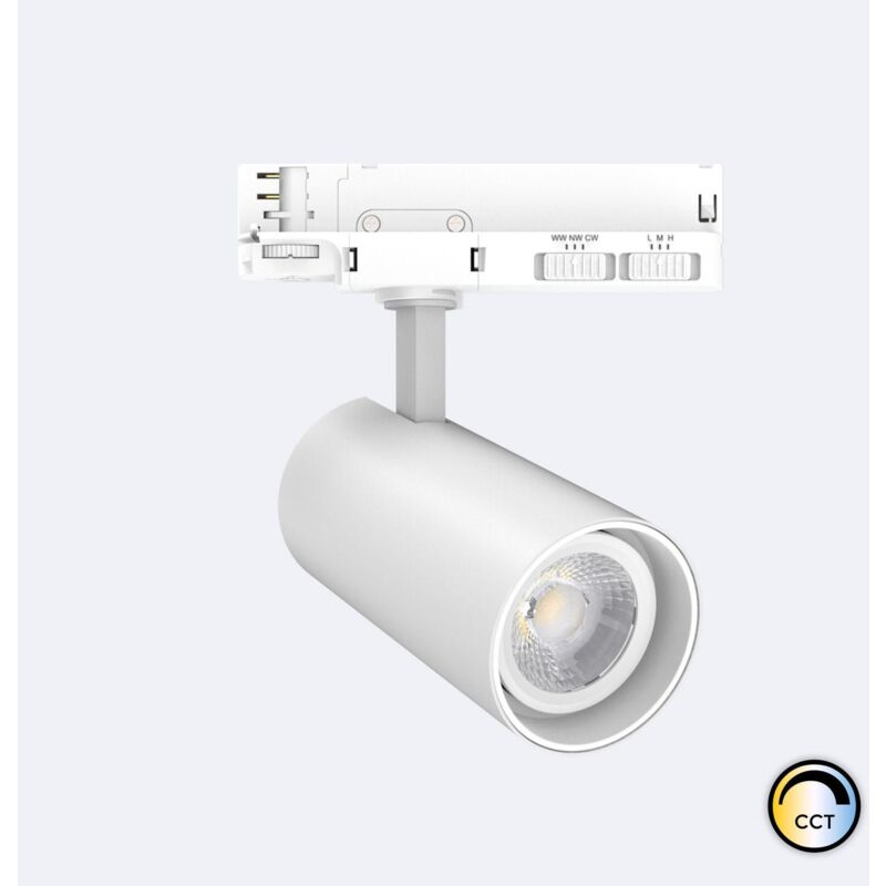 foto del prodotto efectoled faretto led fasano bianco 30w regolabile dali cct per binario trifase 2700k 3200k 4000k selezionabile