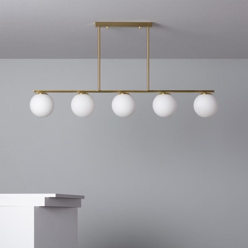 foto del prodotto efectoled lampada a sospensione in metallo e vetro boqor oro