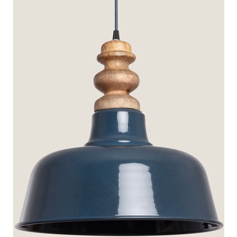 foto del prodotto efectoled lampada a sospensione legno e metallo bela yash azzurro