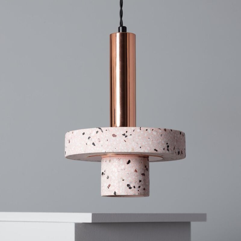 foto del prodotto efectoled lampada a sospensione metallo e cemento hestia oro rosa