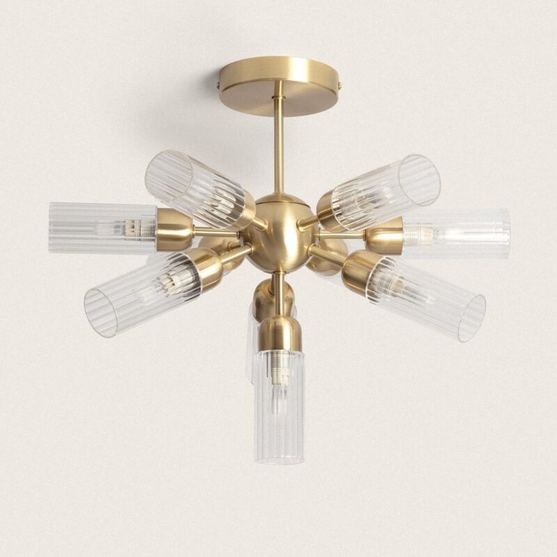 foto del prodotto efectoled lampada da soffitto metallo e vetro 10 lampadine iraide oro