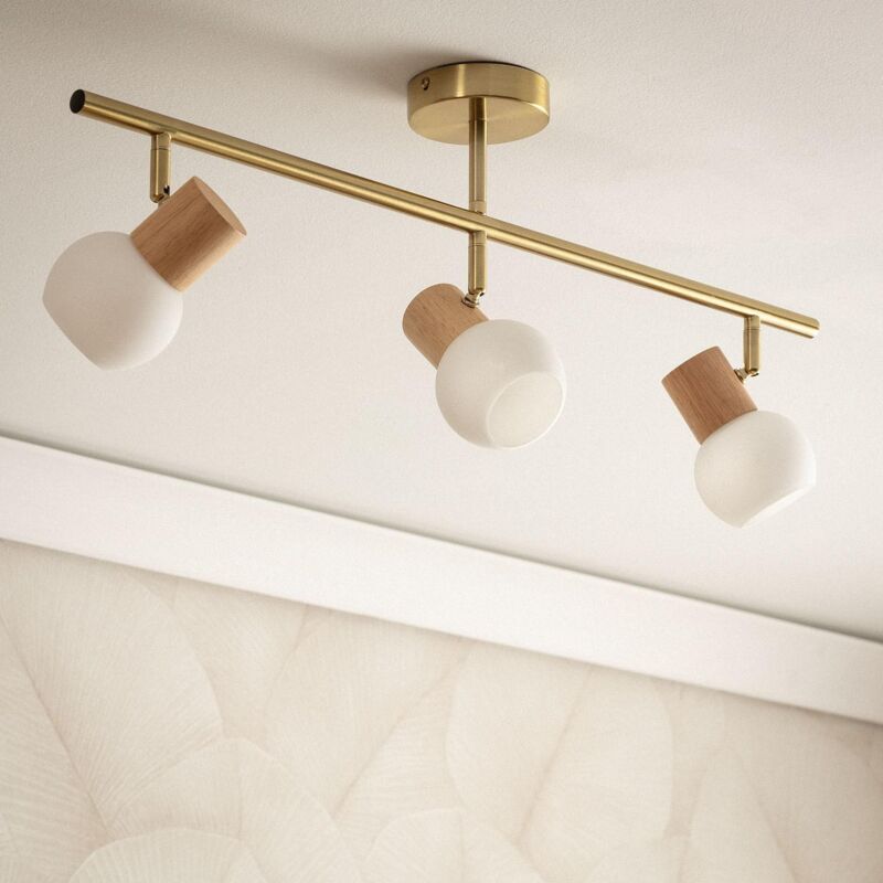 foto del prodotto efectoled lampada da soffitto metallo e vetro 3 faretti alan oro