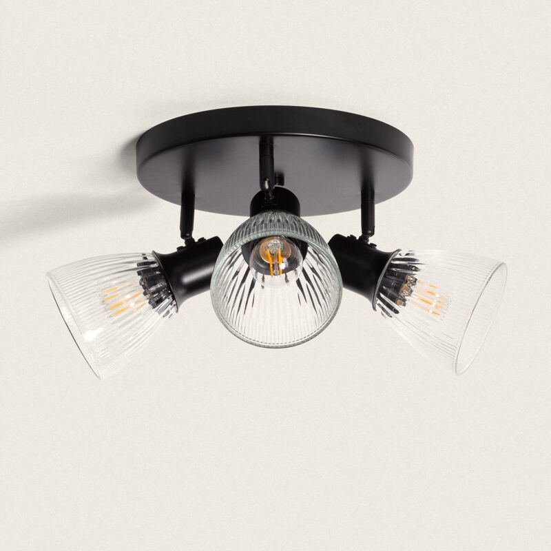 foto del prodotto efectoled lampada da soffitto metallo e vetro aron 3 faretti nero