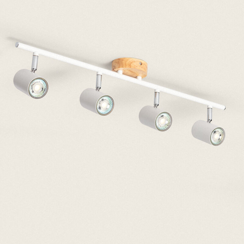 foto del prodotto efectoled lampada da soffitto orientabile legno e metallo 4 faretti albus naturale