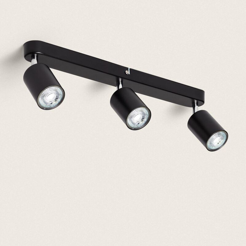 foto del prodotto efectoled - lampada da soffitto orientabile metallo 3 faretti albus black large nero