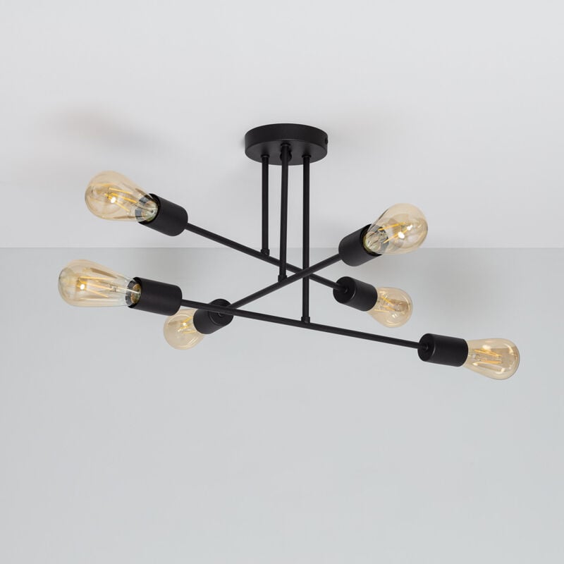 foto del prodotto efectoled lampadario in metallo 6 punti luce fimbo nero opaco