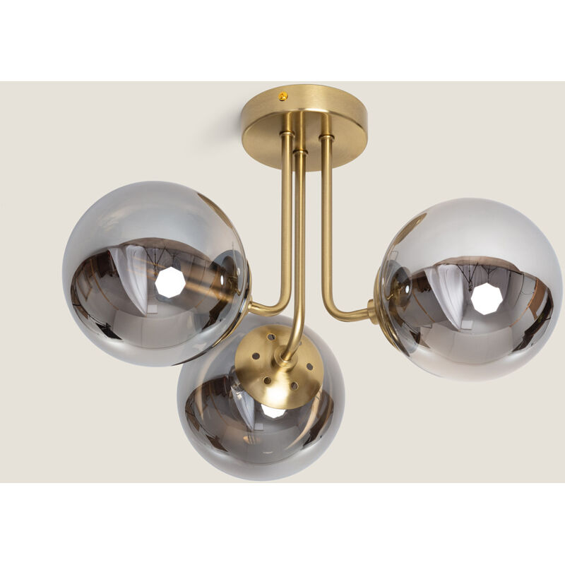 foto del prodotto efectoled lampadario metallo e vetro moonlight brass 3 punti luce grigio smoke