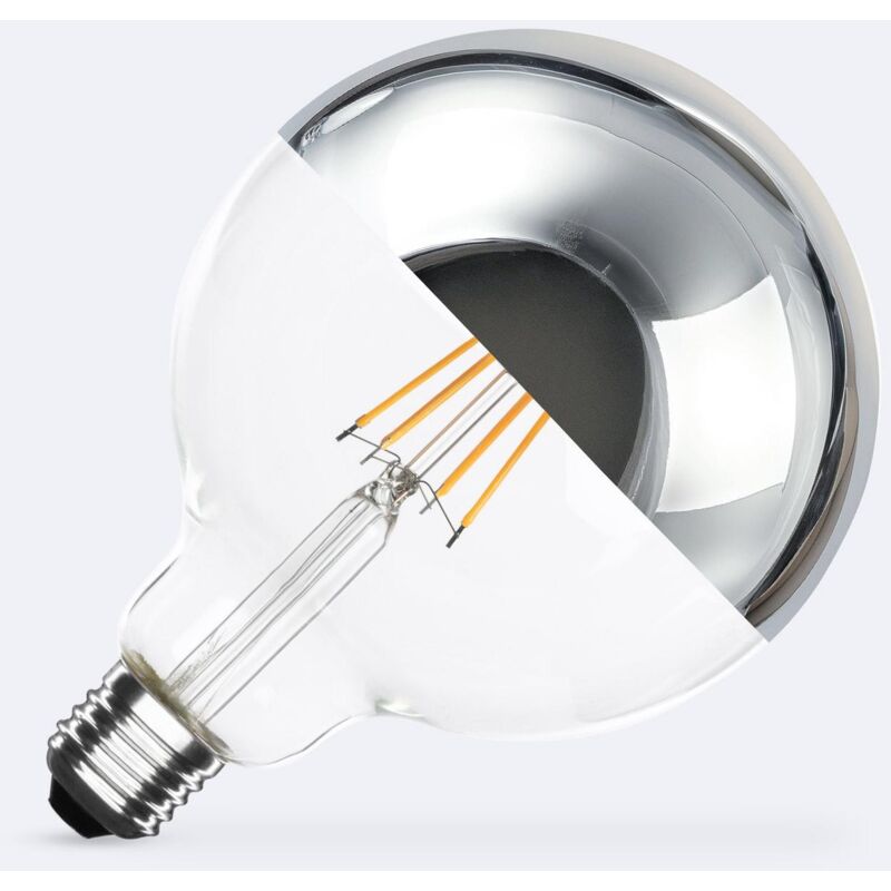 foto del prodotto efectoled lampadina filamento led e27 8w 800 lm g125 chrome reflect no flicker 2200k super caldo