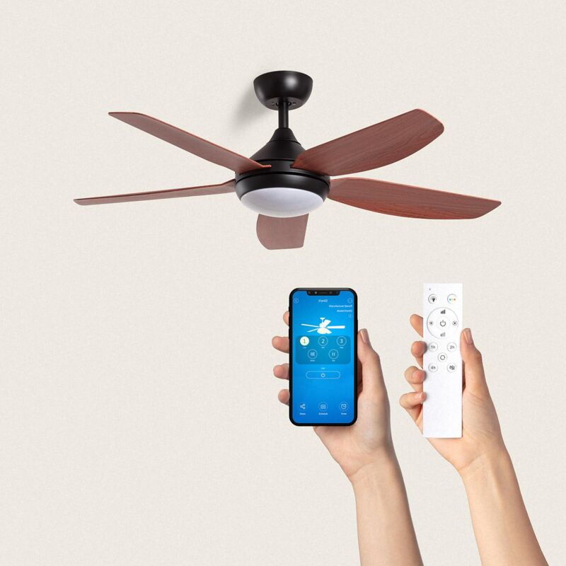 foto del prodotto efectoled nero legno scuro con luce controller a parete telecomando s 