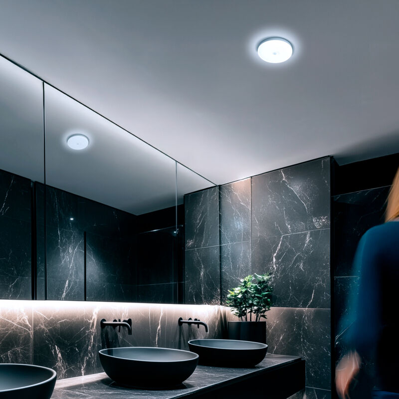 foto del prodotto efectoled plafoniera led 12w circolare 216 mm no flicker con sensore di movimento pir e crepuscolare 6500k bianco freddo