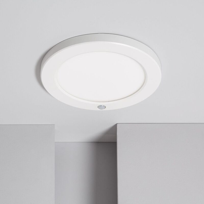 foto del prodotto efectoled plafoniera led 18w cct selezionabile circolare slim da superficie con sensore di movimento foro regolabile 75 205 mm bianco