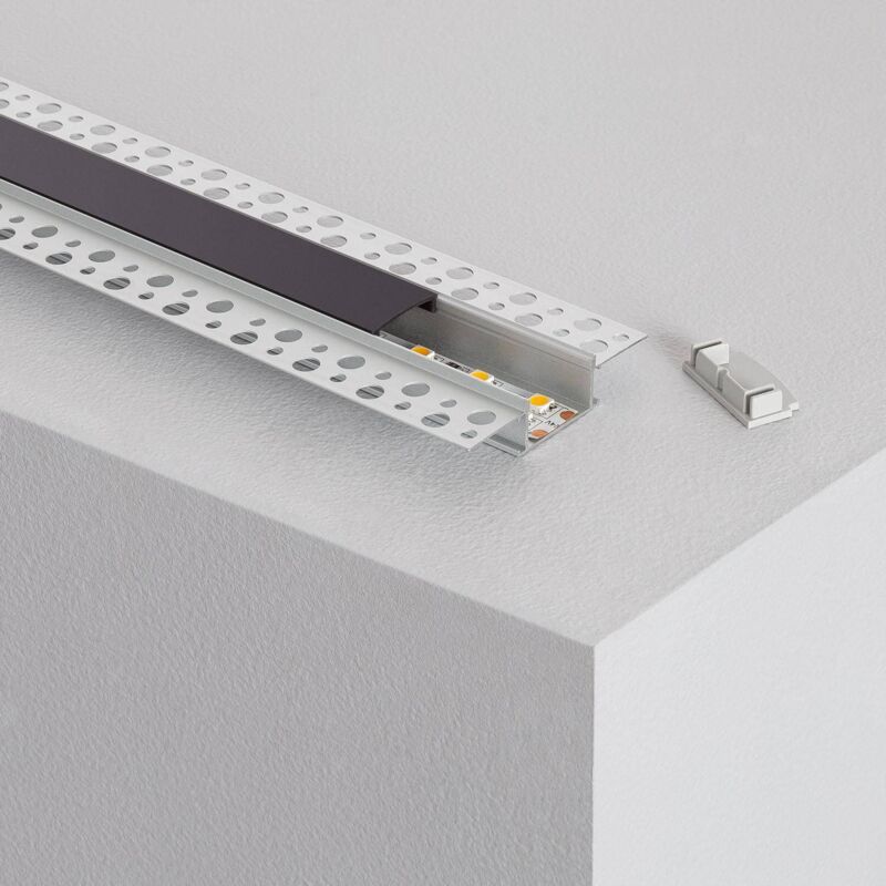 foto del prodotto efectoled profilo alluminio incasso cartongesso pladur 2m per striscia led doppia coperchio nero