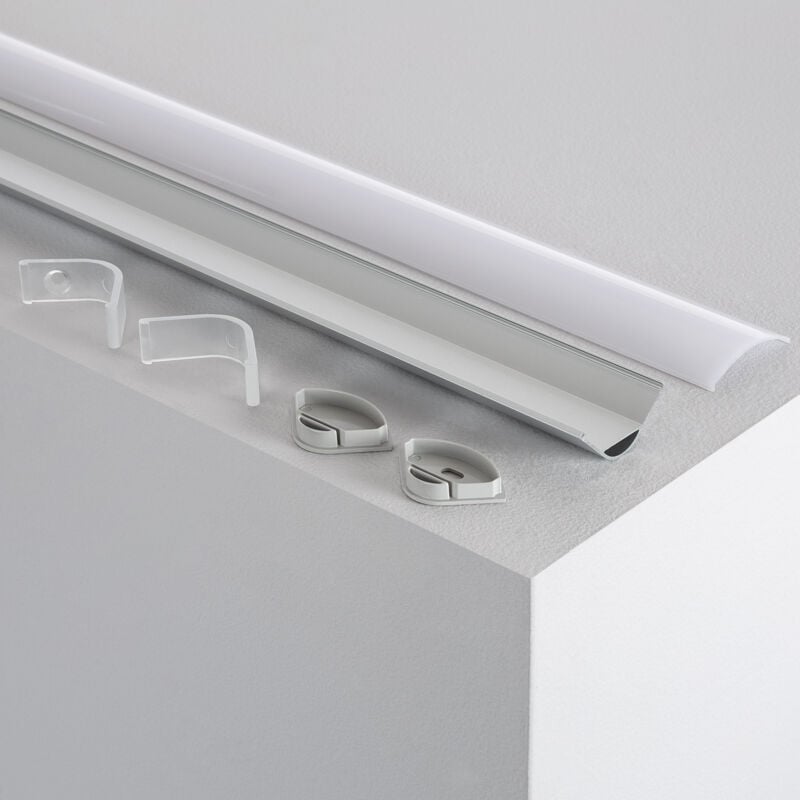 foto del prodotto efectoled profilo in alluminio ad angolo con copertura continua per strisce led fino a 20mm coperchio traslucido circolare 10 m