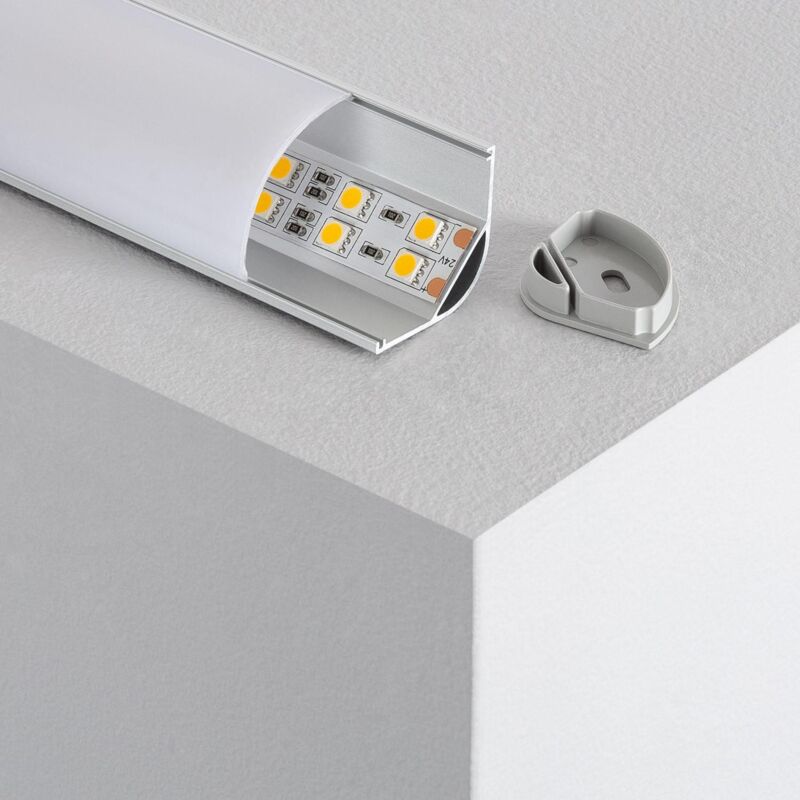 foto del prodotto efectoled profilo in alluminio ad angolo con copertura continua per strisce led fino a 20mm coperchio traslucido circolare 4 m
