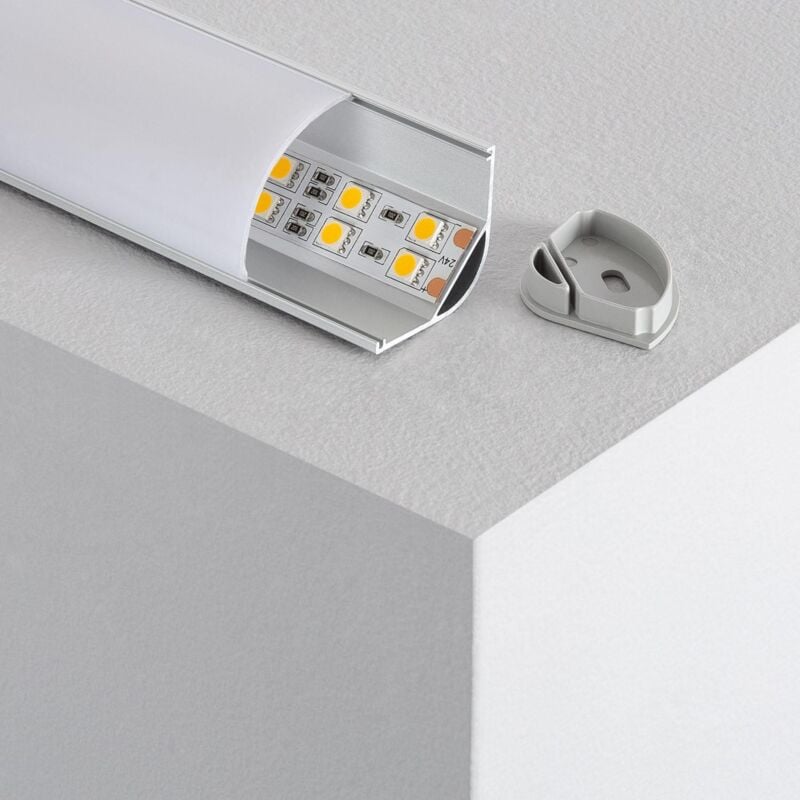 foto del prodotto efectoled profilo in alluminio ad angolo con copertura continua per strisce led fino a 20mm coperchio traslucido circolare 6 m